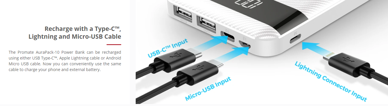 Recharge with type c and micro usb cable